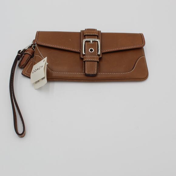 Coach Hamptons Buckle Leather Wristlet 4021 Wallet Saddle Brown Clutch TAGS - Picture 1 of 8